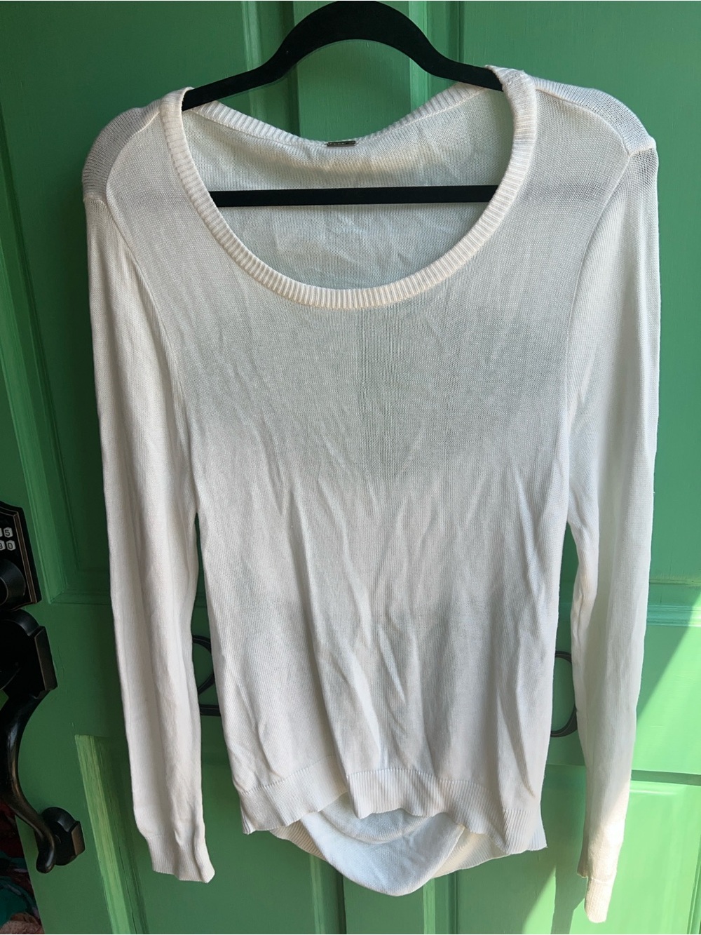 Chan Luu White Lightweight Open Back Sweater – Draped Cutout Long Sleeve large